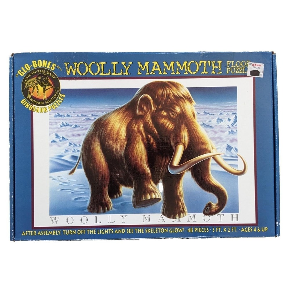 Vintage Ceaco Glo-Bones Woolly Mammoth Glow In The Dark Floor Puzzle 2000 3x2 FT
